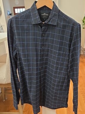 Rodd & Gunn Men's Navy Black Hand Woven Windowpane Button-Down Shirt (M)